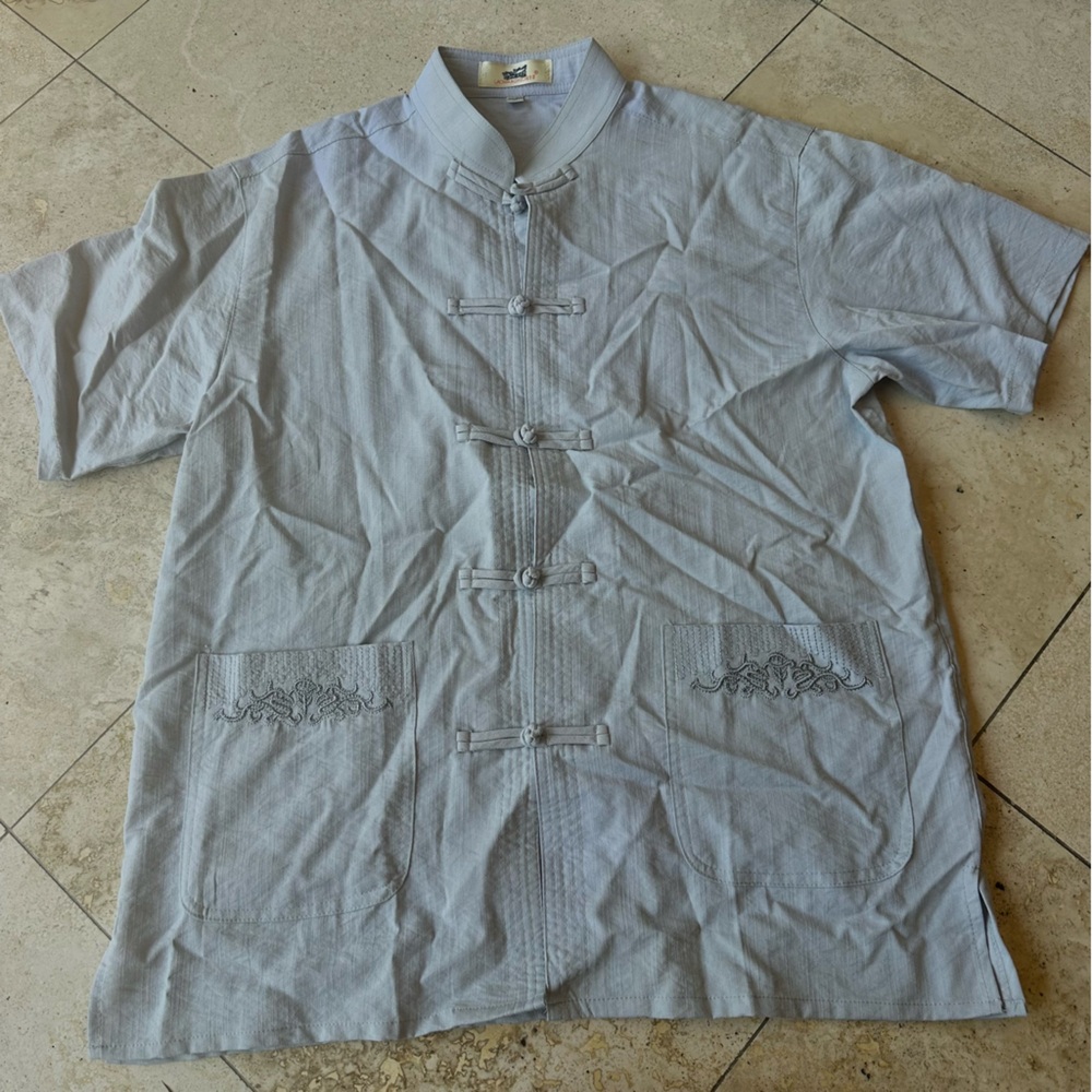 Chinese Traditional Clothing Gray Short Sleeve Shirt